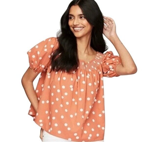 Women's - Roller Rabbit Denida Polka Dot Puff Sleeve Blouse, Size Small - Picture 1 of 8